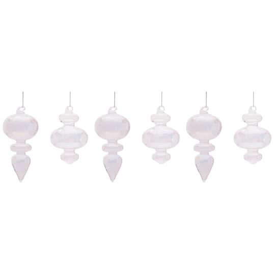 Melrose Iridescent Crackle Glass Finial Ornament Set